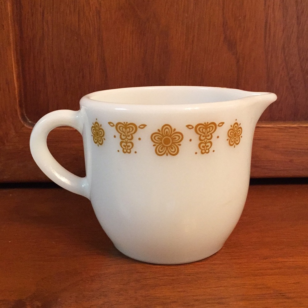Vintage Pyrex Milk Glass Gold Butterfly Creamer